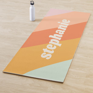 Tapis De Yoga Mignon Rétro Pastel Géométrique Rayures Nom