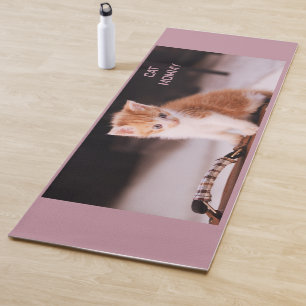 Tapis De Yoga Mignonne Mauve "Cat Mommy" Orange Kitten