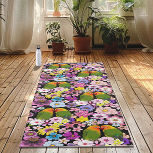 Tapis De Yoga Mignons Oiseaux Amoureux Fleurs Tropicales Oiseau