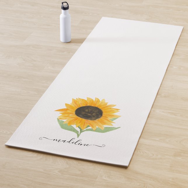 Tapis De Yoga Minimal Rustic Sunflower Personalized Name Script (En situation)