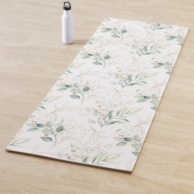Tapis De Yoga Mint Green Pastel Floral Greenery Motif (En situation)