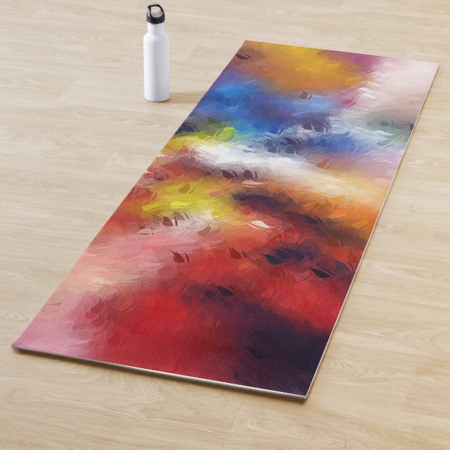Tapis De Yoga Modèle d'art Abstrait Rouge Orange Jaune Bleu (En situation)