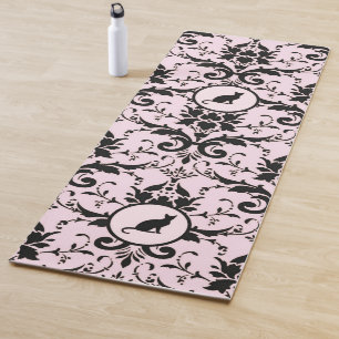 Tapis De Yoga Modèle de Damas de chat rose