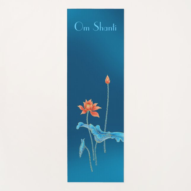 Tapis De Yoga Moderne Elégant Om Shanti Paix Bleu Lotus Yoga Mat (Devant)