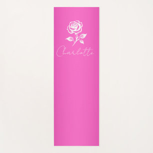 Tapis De Yoga Moderne Élégant Rose Chaud Et Rose Nom Personnalis
