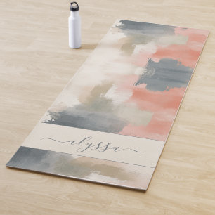 Tapis De Yoga Moderne Pastel Neutre Aquarelle Abstraite Monogram
