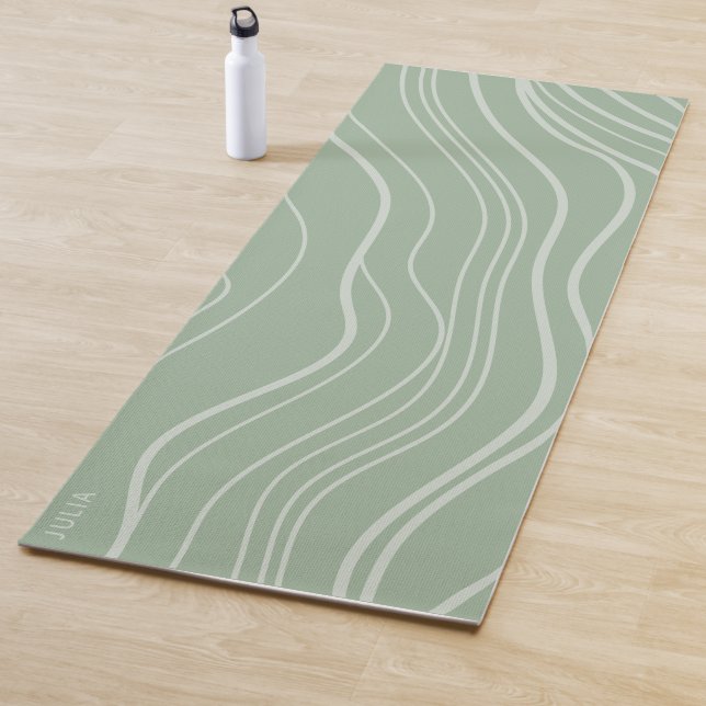Tapis De Yoga Moderne Sage Green Wave Personnalisé Yoga Mat (En situation)