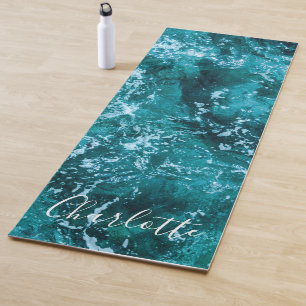 Tapis De Yoga Moderne Turquoise Ocean Waves Personnalisé