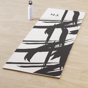 Tapis De Yoga Monogramme Abstrait noir et blanc initial