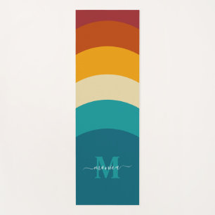 Tapis De Yoga Monogramme arc-en-ciel Nom personnalisé Retro Suns