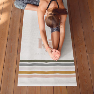 Tapis De Yoga Monogramme Bandes Rétro Chic