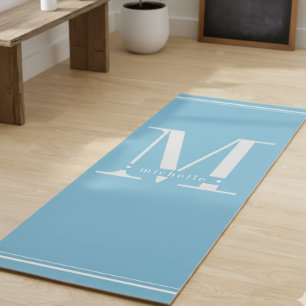 Tapis De Yoga Monogramme bleu et blanc minimal doux pour bébé