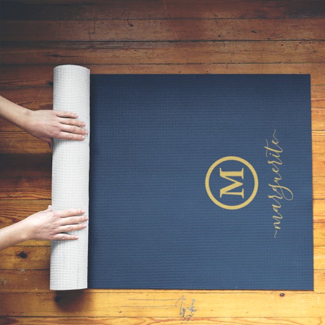 Tapis De Yoga Monogramme bleu marine et or (Créateur téléchargé)