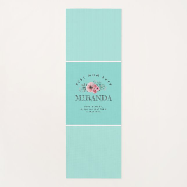 Tapis De Yoga Monogramme Bleu Monnaie Meilleure Maman Jamais Per (Devant)