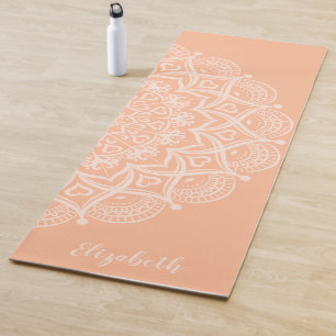 Tapis De Yoga Monogramme Boho Mandala Peach Orange