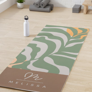 Tapis De Yoga Monogramme Brown Abstrait Boho Green Grey