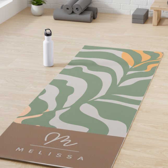 Tapis De Yoga Monogramme Brown Abstrait Boho Green Grey (Créateur téléchargé)