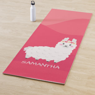 Tapis De Yoga Monogramme Cute Funny Alpaca Llama en rose