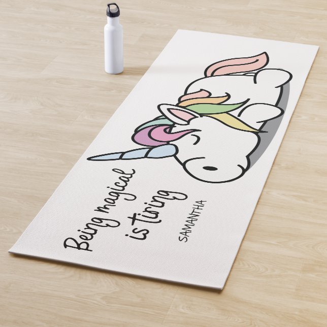Tapis De Yoga Monogramme Cute Funny Unicorne (En situation)