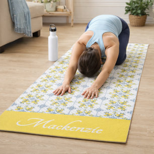 Tapis De Yoga Monogramme de citron de campagne française aquarel
