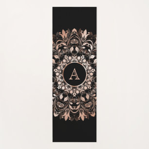 Tapis De Yoga Monogramme de Mandala Rose Gold Black Floral Yoga