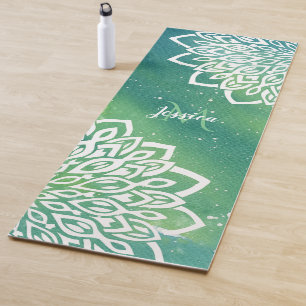 Tapis De Yoga Monogramme de Mandala vert d'Emeraude 