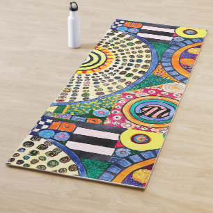 Tapis De Yoga Monogramme de Motif de Patchwork Abstrait moderne