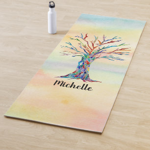 Tapis De Yoga Monogramme de nom Arbre Arc-en-ciel