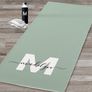 Tapis De Yoga Monogramme de nom initial personnalisé Vert Sauge