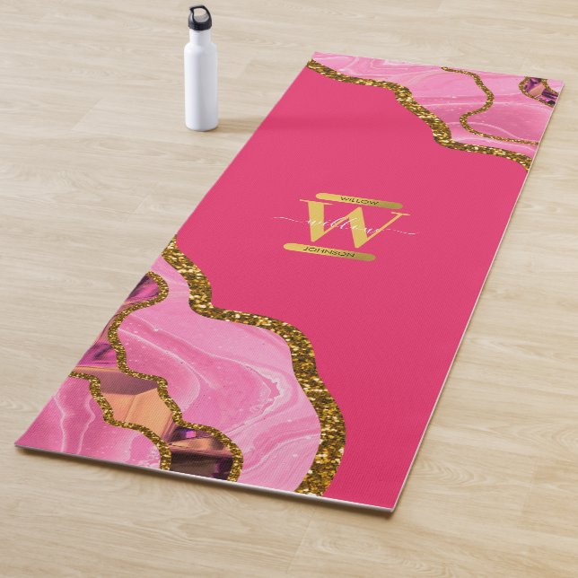 Tapis De Yoga Monogramme de Parties scintillant de l'âge rose et (En situation)