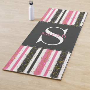 Tapis De Yoga Monogramme de Parties scintillant en bande rose no