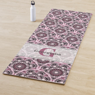 Tapis De Yoga Monogramme Déco Rose Dusky Cherry Blossom Mandala