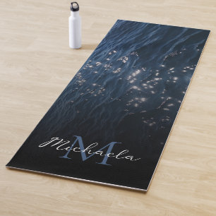 Tapis De Yoga Monogramme des vagues de la mer bleue profonde