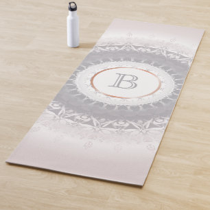 Tapis De Yoga Monogramme d'or Rose Pastel Mandala
