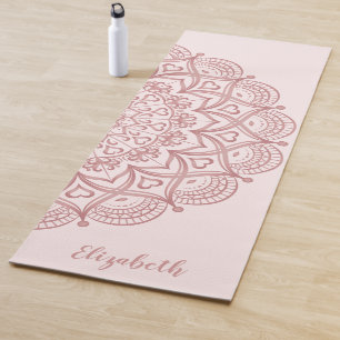 Tapis De Yoga Monogramme élégant Mandala Blush Rose Rose Or