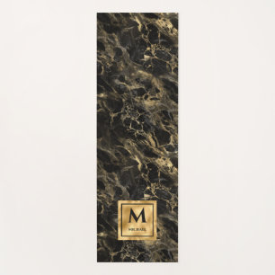 Tapis De Yoga Monogramme en marbre noir et or Elégant luxe