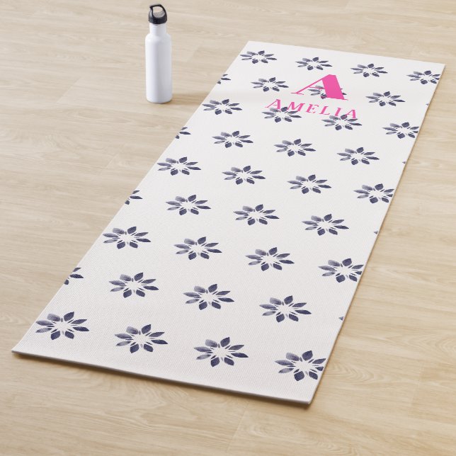 Tapis De Yoga Monogramme Floral Bleu (En situation)