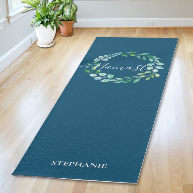 Tapis De Yoga Monogramme Floral Wreath Navy bleu (Créateur téléchargé)