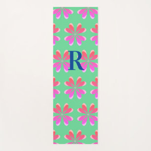 Tapis De Yoga Monogramme initial Lime vert rose rétro Floral