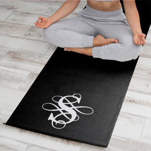 Tapis De Yoga Monogramme initial Tourbillonnant noir et blanc