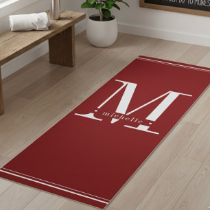 Tapis De Yoga Monogramme minimal rouge foncé et blanc