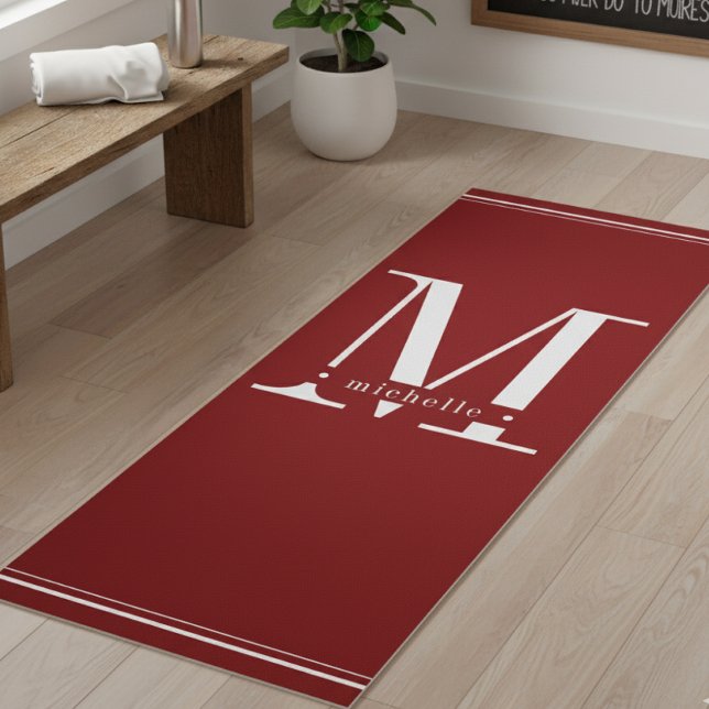 Tapis De Yoga Monogramme minimal rouge foncé et blanc (Créateur téléchargé)