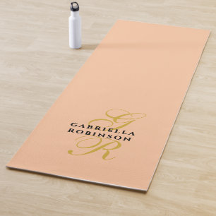 Tapis De Yoga Monogramme Minimaliste Rose Or Noir Élégant Chic