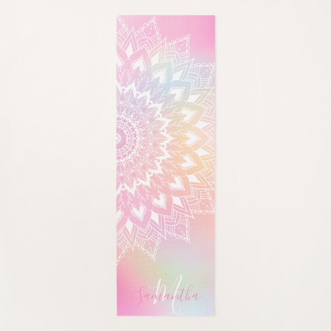 Tapis De Yoga Monogramme moderne blanc mandala girly pastel arc- (Devant)