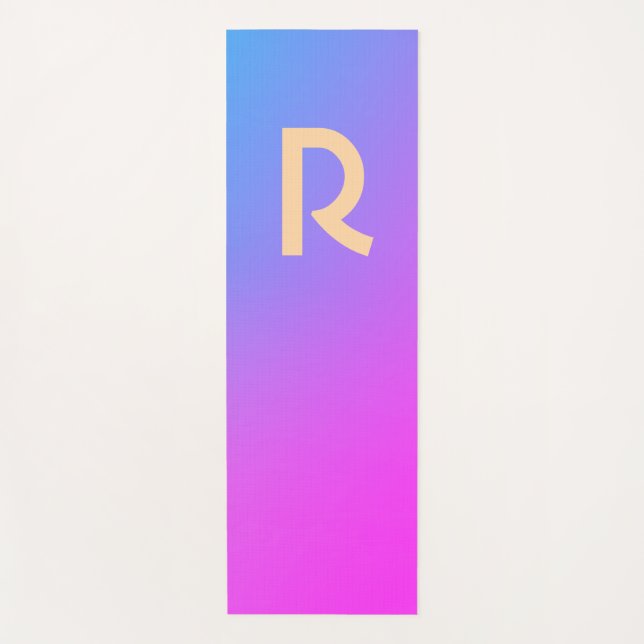 Tapis De Yoga Monogramme moderne bleu rose chaud (Devant)