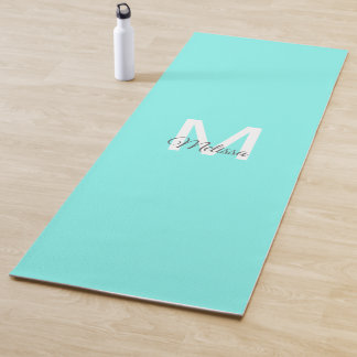 Tapis De Yoga monogramme moderne chic minimaliste turquoise aqua