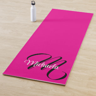 Tapis De Yoga Monogramme moderne minimaliste nom initial rose ch