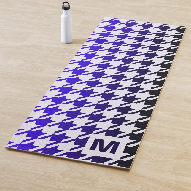 Tapis De Yoga Monogramme moderne Motif Houndstooth Blue Gradient (En situation)