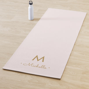 Tapis De Yoga Monogramme Moderne Rose Pâle Or Écriture