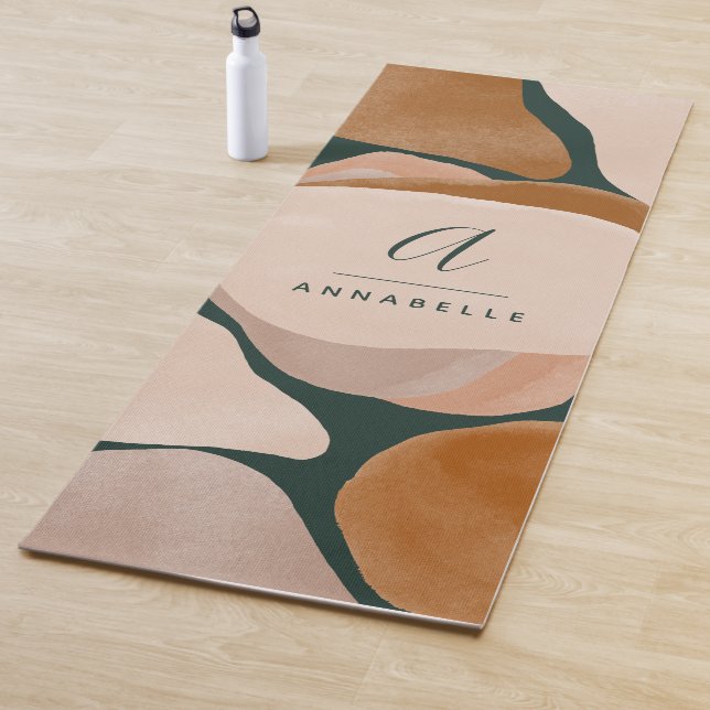 Tapis De Yoga Monogramme moderne rouille vert abstrait chic chic (En situation)
